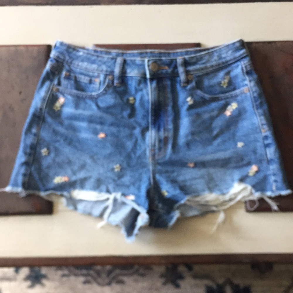 AE flowered denim shortie shorts